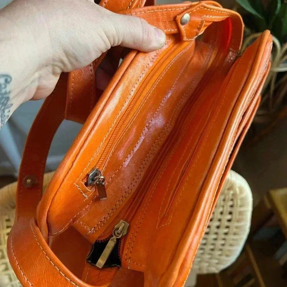 Handcrafted Tooled Leather Bag - 10x9 Orange Crossbody Purse Made in Mexico - Picture 10 of 12